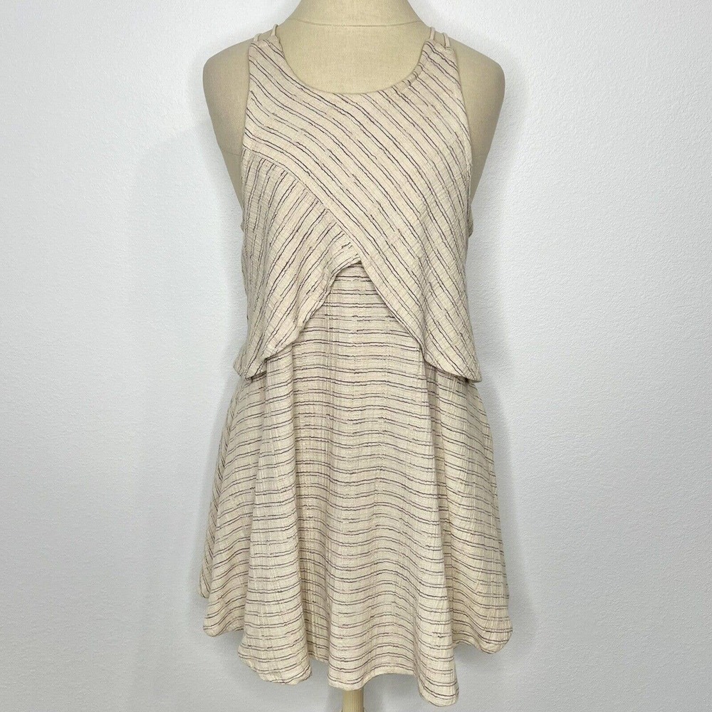 Free People Novelty Ivory Blue Striped Linen Sleeveless Open Back Mini Dress - Picture 4 of 14